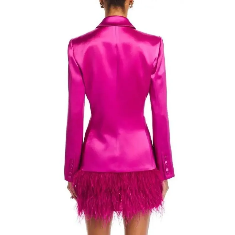 Cinq a Sept Joel Feather Hem Dress Blazer in Plum Radish New Size 2 - Picture 2 of 11